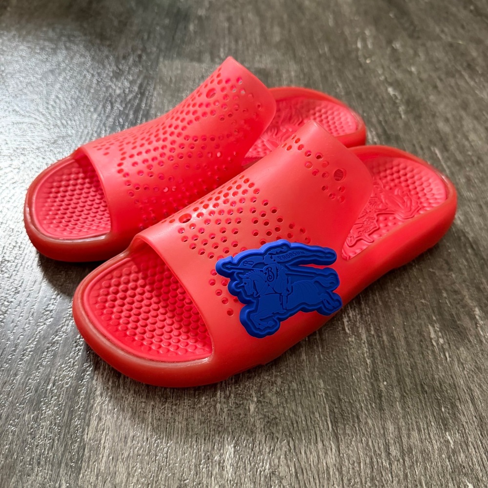 Burberry Stingray Rubber Slides Mens‎ 39 Red Blue EKD Equestrian Knight Sandals